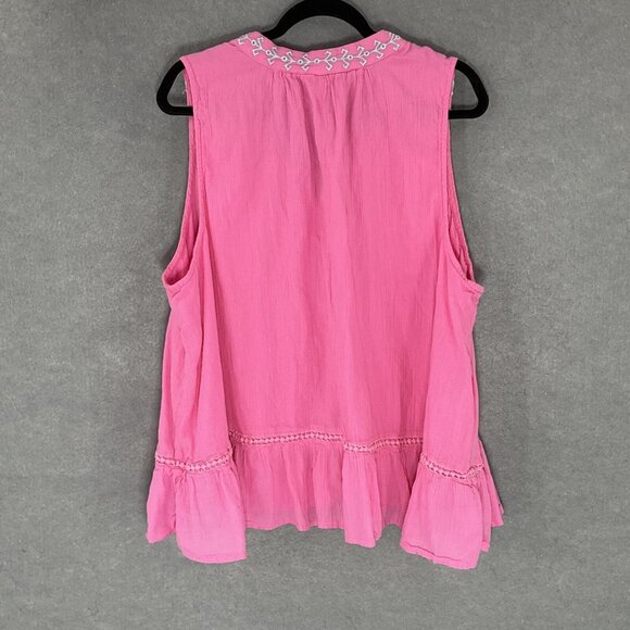 Crown Ivy Top Womens‎ 3X Pink Aqua Embroidery Gauzy Tassels Sleeveless Bohemian - Picture 2 of 8